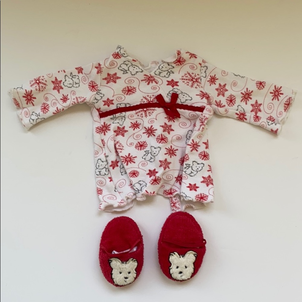 American Girl Doll nightgown with red slippers